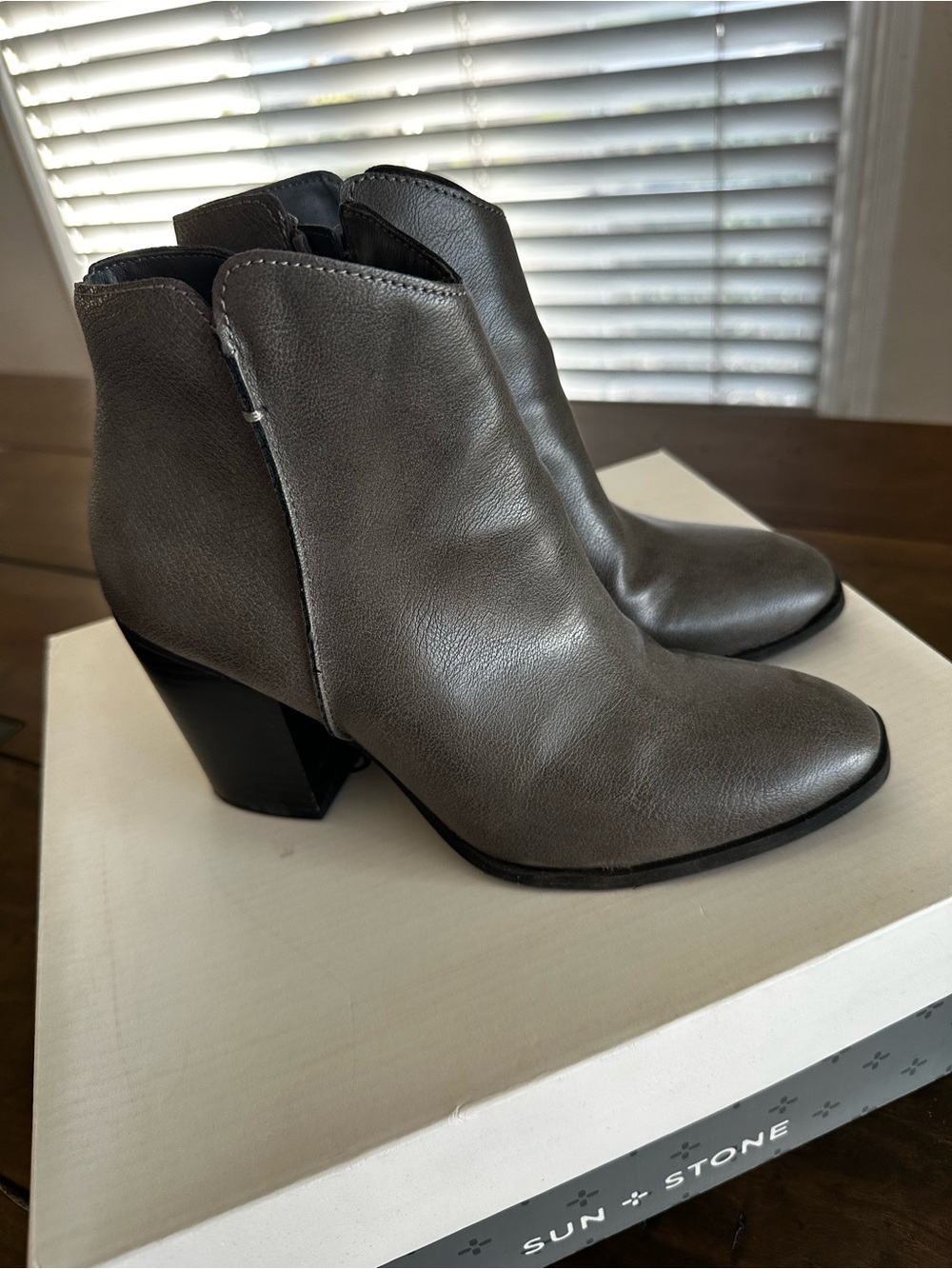 Sun + Stone Charcoal Gray Leather Ankle Booties
